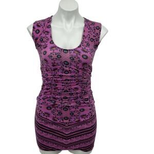 Free People Women's Mini Dress SZ XS Graphic Artistic Floral Whimsy Quirky Pink